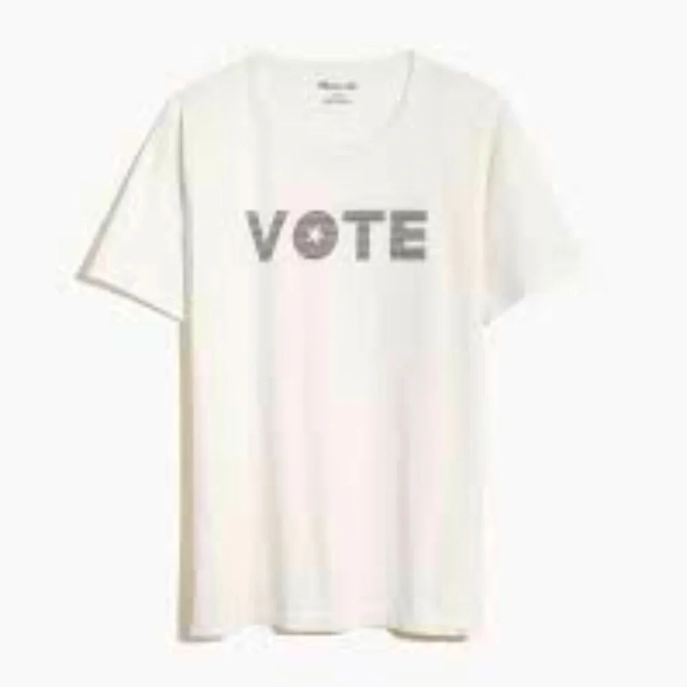 NWT [Madewell] "Vote" Crewneck Allday Graphic Slogan Ivory T-Shirt Women's Small - Picture 2 of 7